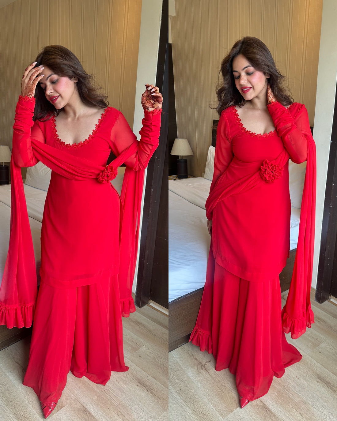 Red rose sharara suit