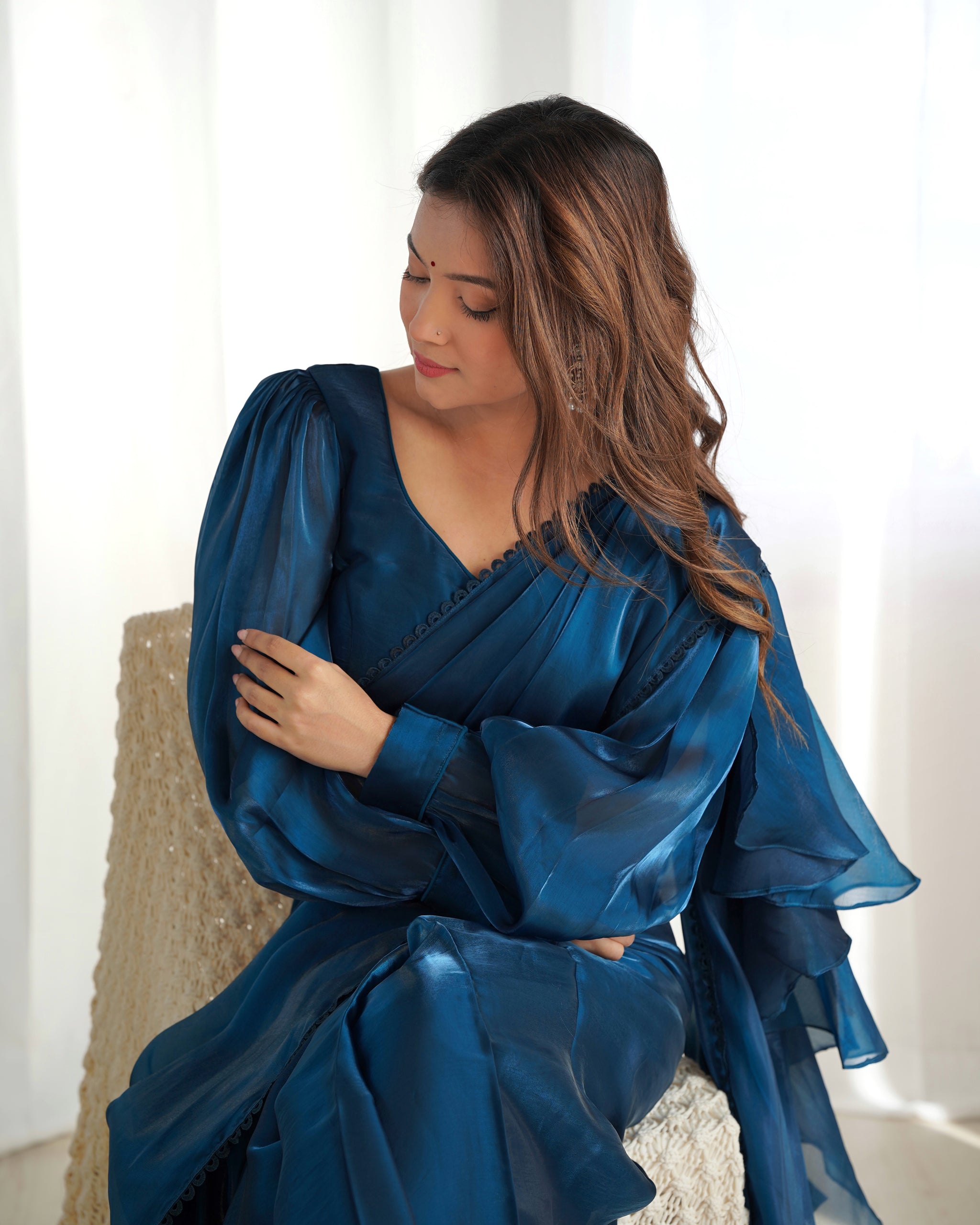 TEAL BLUE COLOR JIMMY CHOO READY TO WEAR SAREE