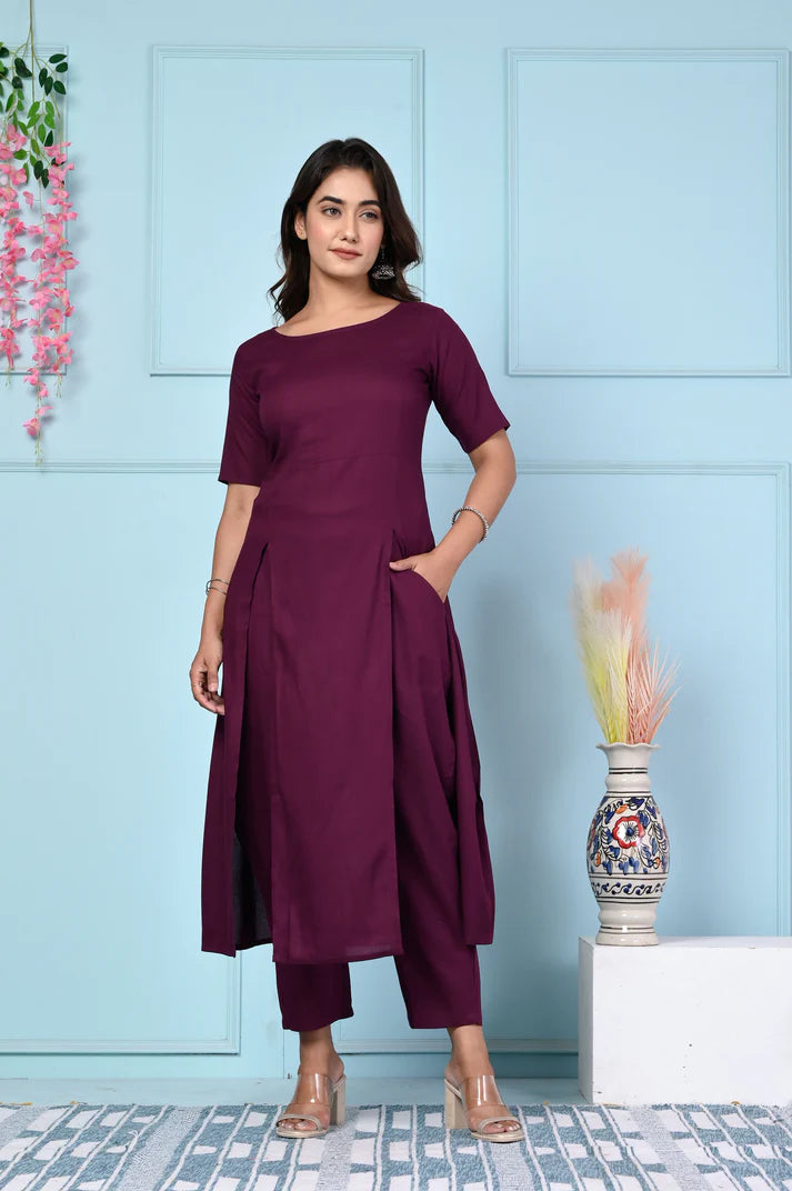 Women’s Stylish Solid Color Kurta & Pant Set with Pocket