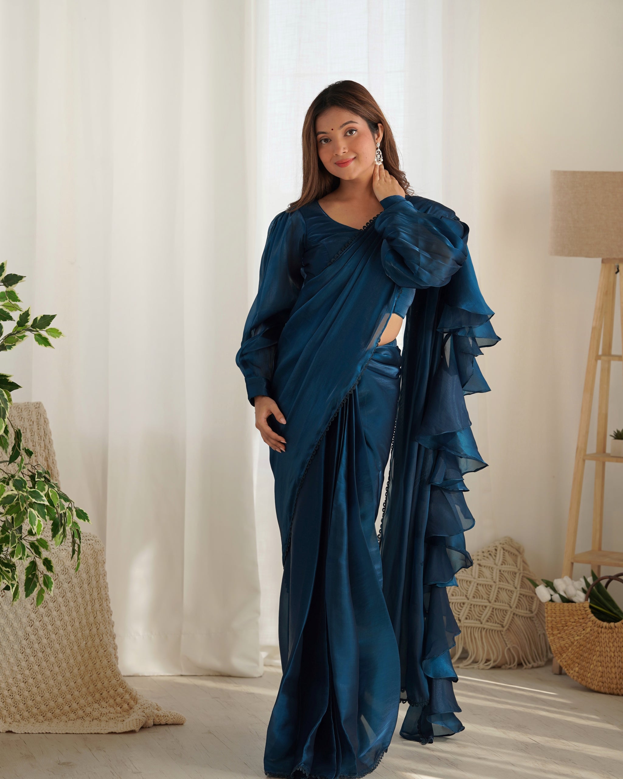 TEAL BLUE COLOR JIMMY CHOO READY TO WEAR SAREE