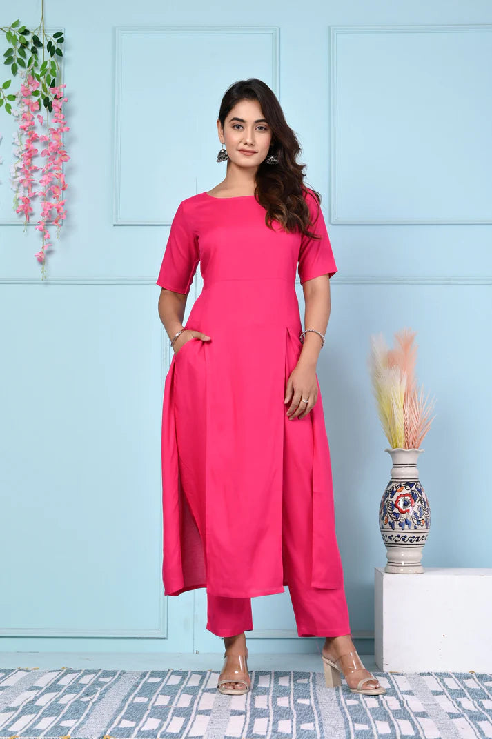 Women’s Stylish Solid Color Kurta & Pant Set with Pocket
