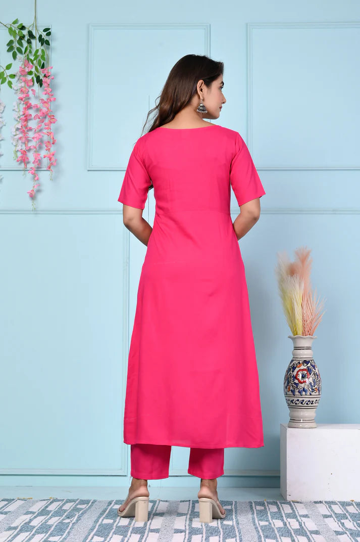 Women’s Stylish Solid Color Kurta & Pant Set with Pocket