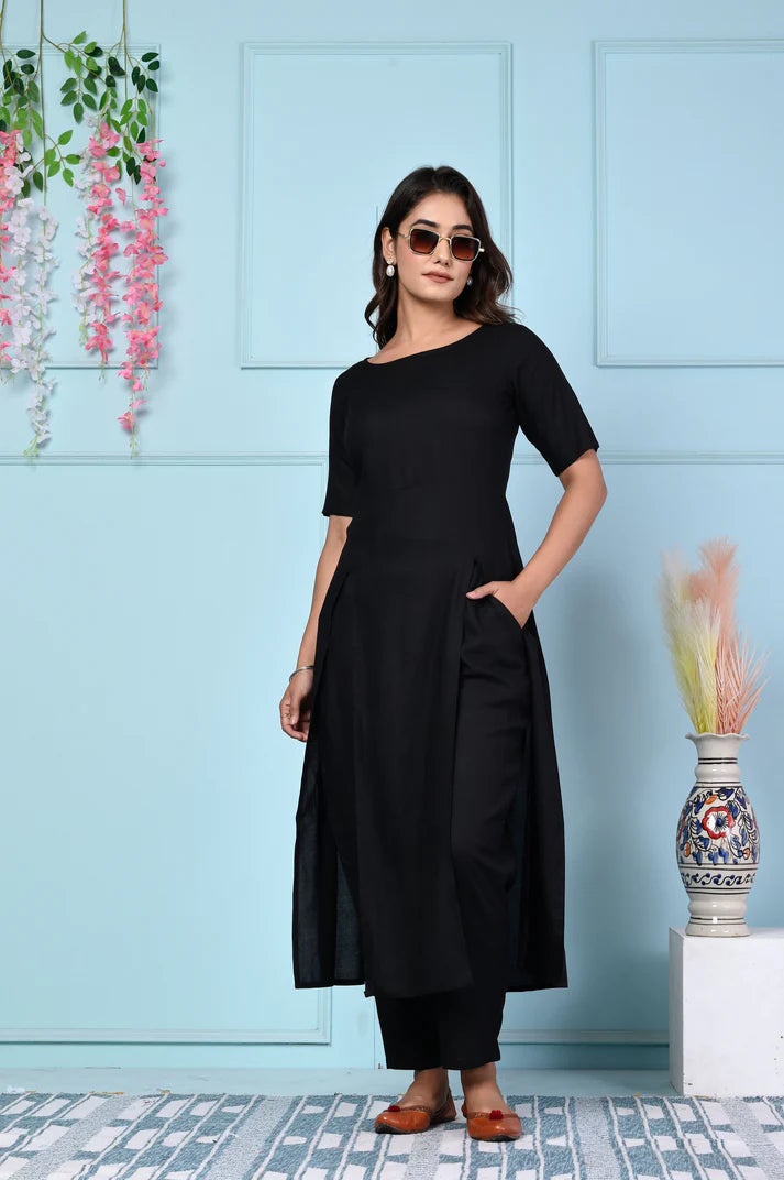 Women’s Stylish Solid Color Kurta & Pant Set with Pocket