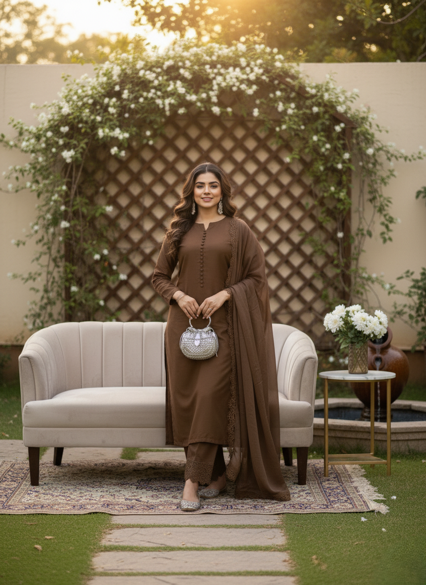Pakistani Kurta pant set with chiffon Dupatta